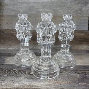 Vintage Princess House 8" Lead Crystal Nutcracker Candlestick Holders Set Of 3